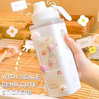 Kawaii Water Bottle with Straw Cute Large Bottles Stickers Aesthetic Leakproof Square Drinking