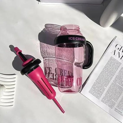 1300ML Tumbler for Gym Water Bottle with Straw and Handle | Ice Cream Insulated Bottle Transparent Leak-Proof