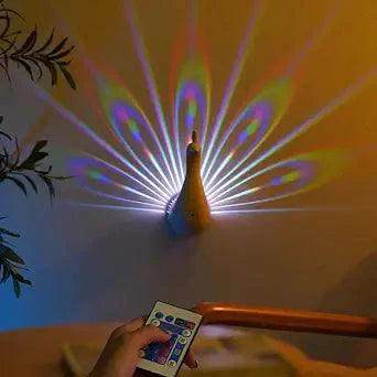 Peacock Lamp Creative Peacock Colorful Projection Wall Lamp, USB Charge Touch Button LED Night Light with Remote Control