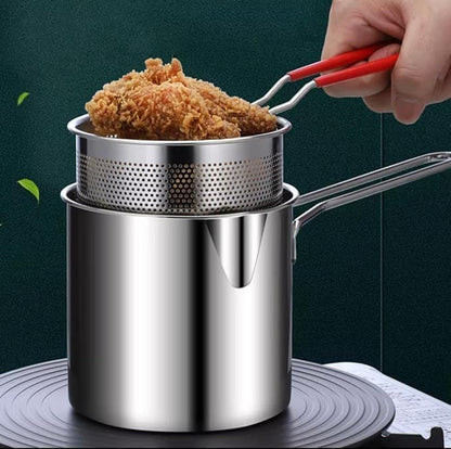 1200ml Stainless Steel Deep Frying Pot with Basket and Long Handle