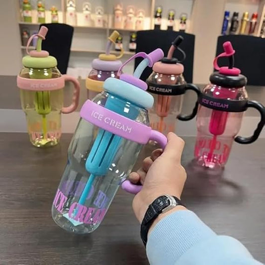 1300ML Tumbler for Gym Water Bottle with Straw and Handle | Ice Cream Insulated Bottle Transparent Leak-Proof