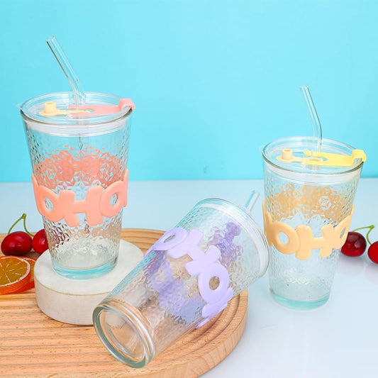 Glass Coffee Mug with Lid and Straw pack of 3