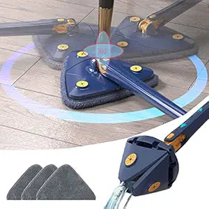 360 Degree Rotatable Adjustable Wall Cleaner Mop - Extendable Triangle With Reusable Washable Pads