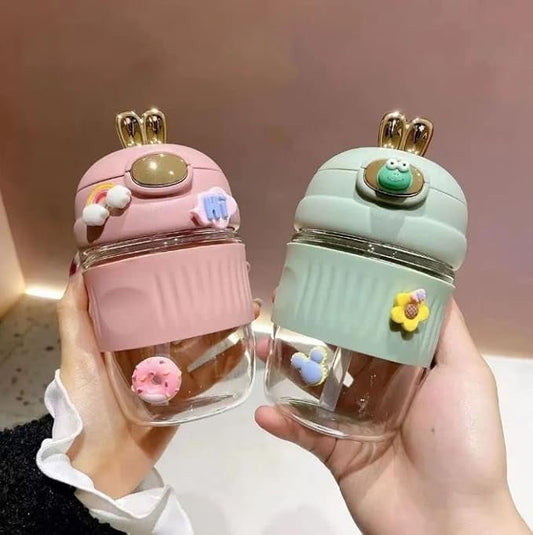 350 ml Glass Water Bottle | Cute Rabbit Shape Coffee Mug | Portable, Leak-Proof & Reusable Water Bottle