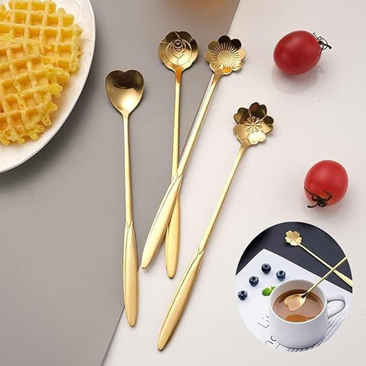 Dessert Spoon Set of 4, Gold Plated Stainless Steel