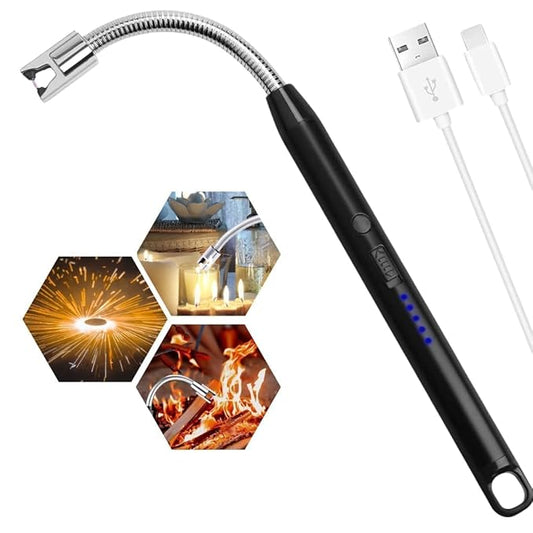 Gas Lighter for Kitchen Use | C-Type Rechargeable Electric Lighter Stove & Candle Lighter with USB Charging Port