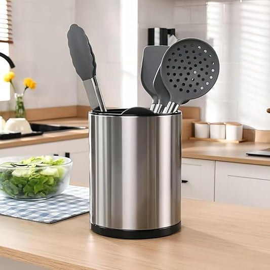 360° Rotating Kitchen Utensil Holder, Stainless Steel Cooking Utensil Holder