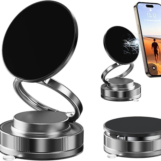 Upgraded 360° Vacuum Suction Magnetic Phone Holder, Car Phone Mount Metal Arm Foldable Gel Vacuum for Car Dashborad & Windsheild/Gym/Mirror/Shower