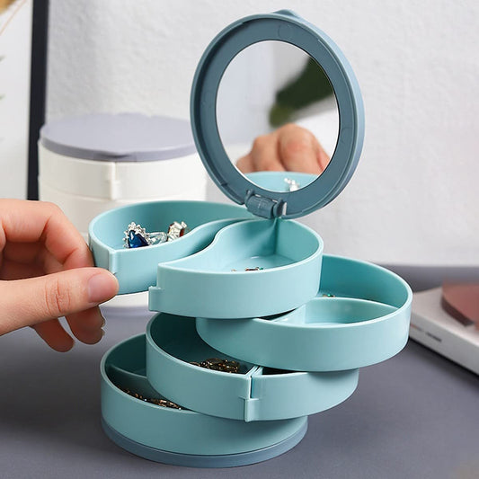 Jewellery Organiser Box Rotating with Mirror Portable Storage Box