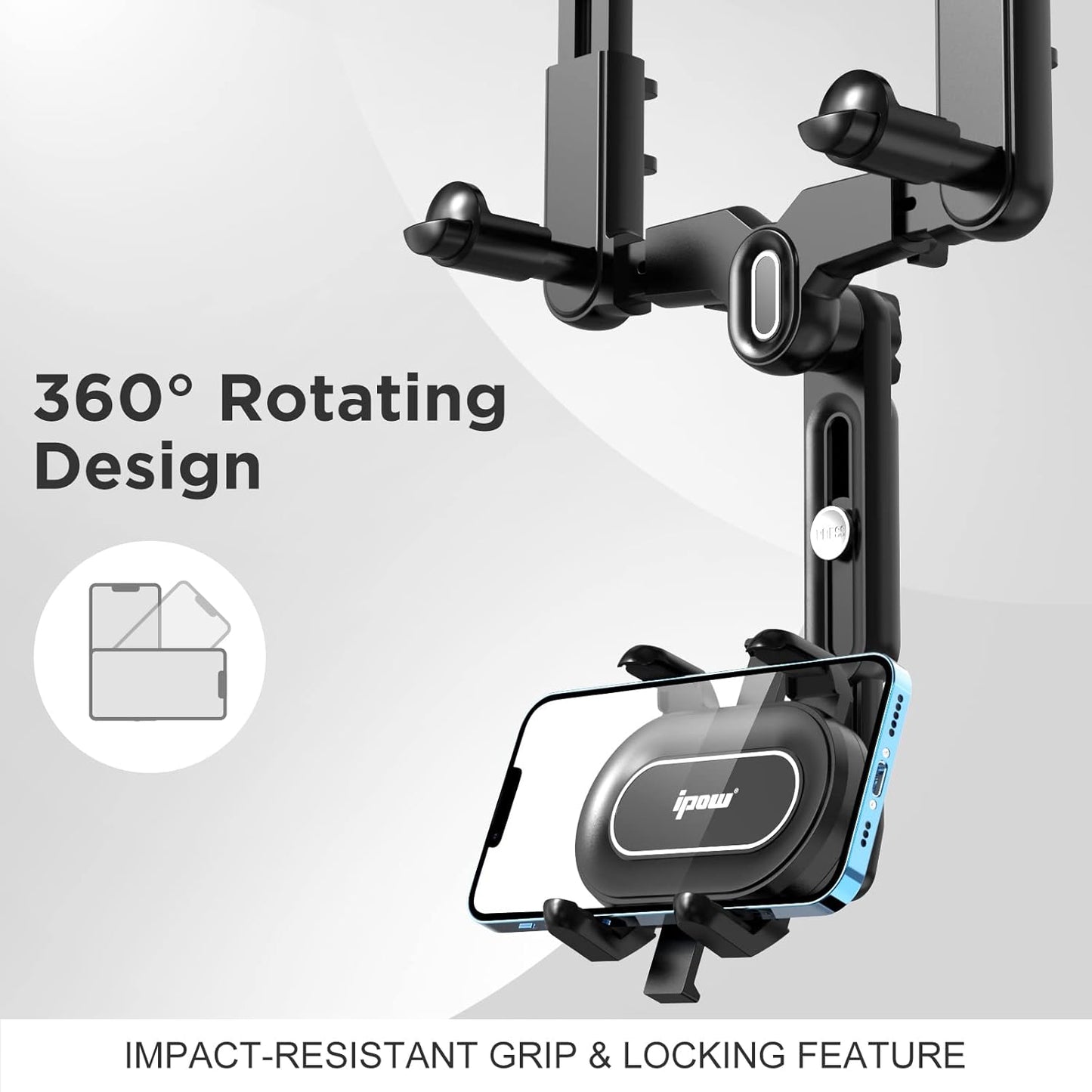 Large Rearview Mirror Phone Holder for Car 360°Rotatable and Retractable, 2023 Upgraded Four Corners Fixed Anti-Shake Multifunctional Design for Car Rearview Mirror with Button