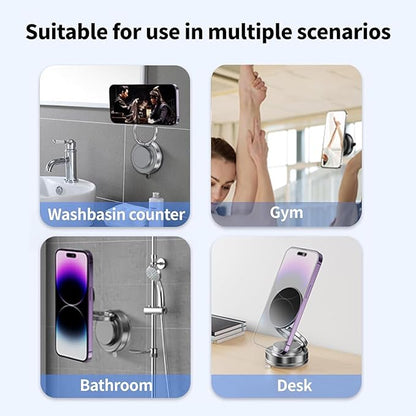 Upgraded 360° Vacuum Suction Magnetic Phone Holder, Car Phone Mount Metal Arm Foldable Gel Vacuum for Car Dashborad & Windsheild/Gym/Mirror/Shower