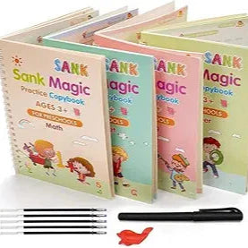 Reusable Magic Practice Copybook for Kids | 4 Books + 10 Refills + Pen & Grip