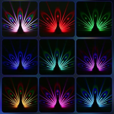 Peacock Lamp Creative Peacock Colorful Projection Wall Lamp, USB Charge Touch Button LED Night Light with Remote Control