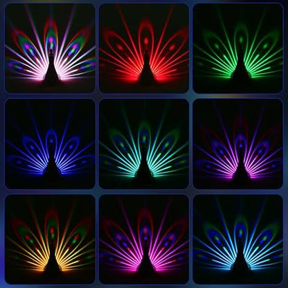 Peacock Lamp Creative Peacock Colorful Projection Wall Lamp, USB Charge Touch Button LED Night Light with Remote Control