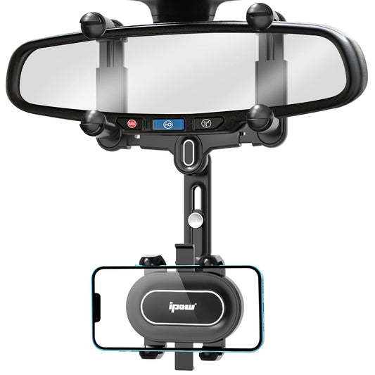 Large Rearview Mirror Phone Holder for Car 360°Rotatable and Retractable, 2023 Upgraded Four Corners Fixed Anti-Shake Multifunctional Design for Car Rearview Mirror with Button