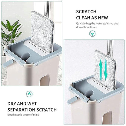 2 in 1 Self Clean Wash Dry Hands-Free Magic Flat Spin Net Scratch Mop with Bucket