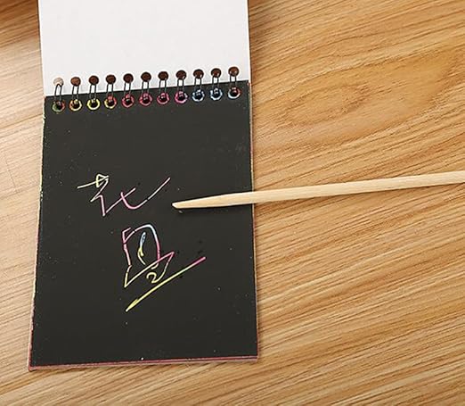 Rainbow Scratch Notebook with Magical Vibgyor Color with Pencil Stick Notepad, Educational Toy for Kids Pack of 2