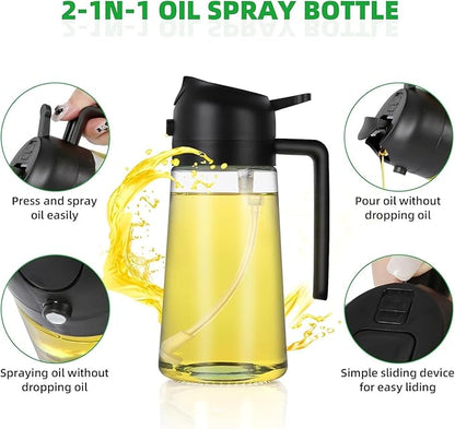 500ml 2 in 1 Glass Oil Sprayer and Dispenser Bottle