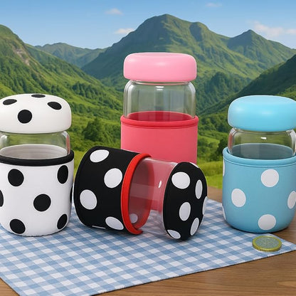 Pack of 2 Mushroom Cup Glass Bottle and Cup Cover Portable with Strainer Mini Vacuum Mug Cute Thermos for Home, Office, Traveling, Camping Tea Milk