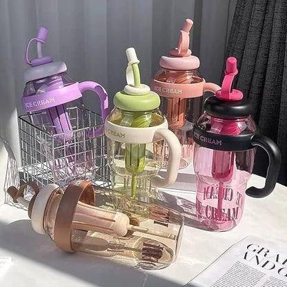 1300ML Tumbler for Gym Water Bottle with Straw and Handle | Ice Cream Insulated Bottle Transparent Leak-Proof