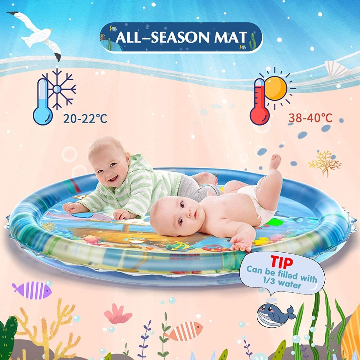 Baby Kids Water Play Mat Toys Inflatable Tummy Time Leakproof Water Play Mat