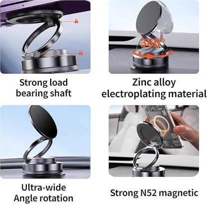 Upgraded 360° Vacuum Suction Magnetic Phone Holder, Car Phone Mount Metal Arm Foldable Gel Vacuum for Car Dashborad & Windsheild/Gym/Mirror/Shower