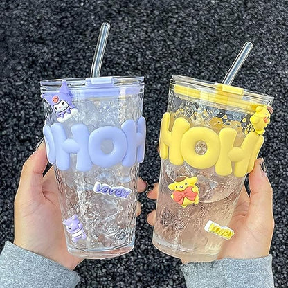 Glass Coffee Mug with Lid and Straw pack of 3
